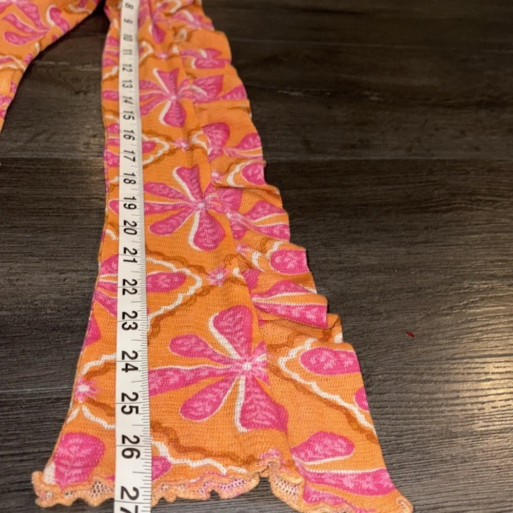 Free People NEW Through the Meadow Mesh Ruched Sleeve Top Size Small Orange/Pink